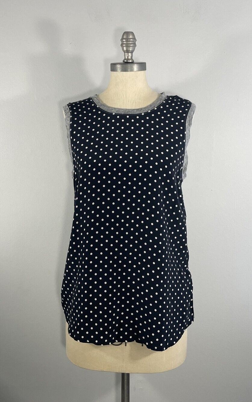 J Crew Silk Polka Dot Linen Back Tank Top Womens S Sleeveless Mixed Media Top